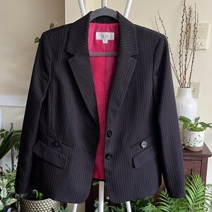 💖Le Suit Petite Pin Striped Black Suit Blazer Jacket Women 10P
